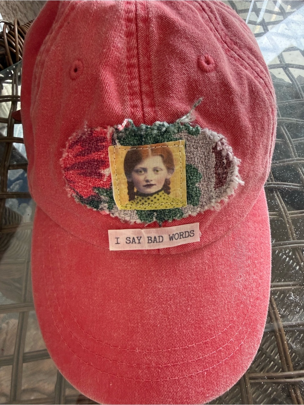 Adams Coral Patchwork Baseball Cap with Vintage Portrait Patch